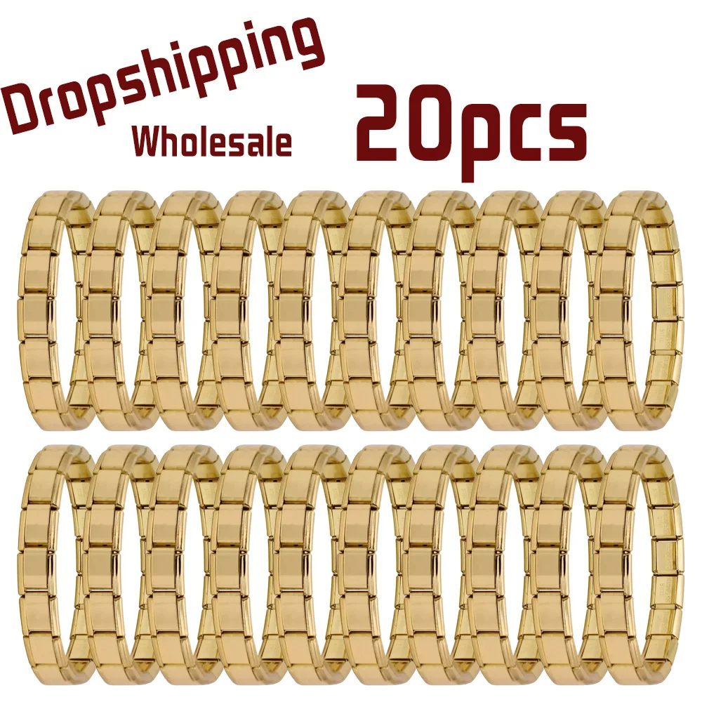 Wholesale 20pcs 9mm Italian Charm Bracelet Base Stainless Steel Shiny Plain Blank Composable Modular Starter Links Bulk Lot Pac