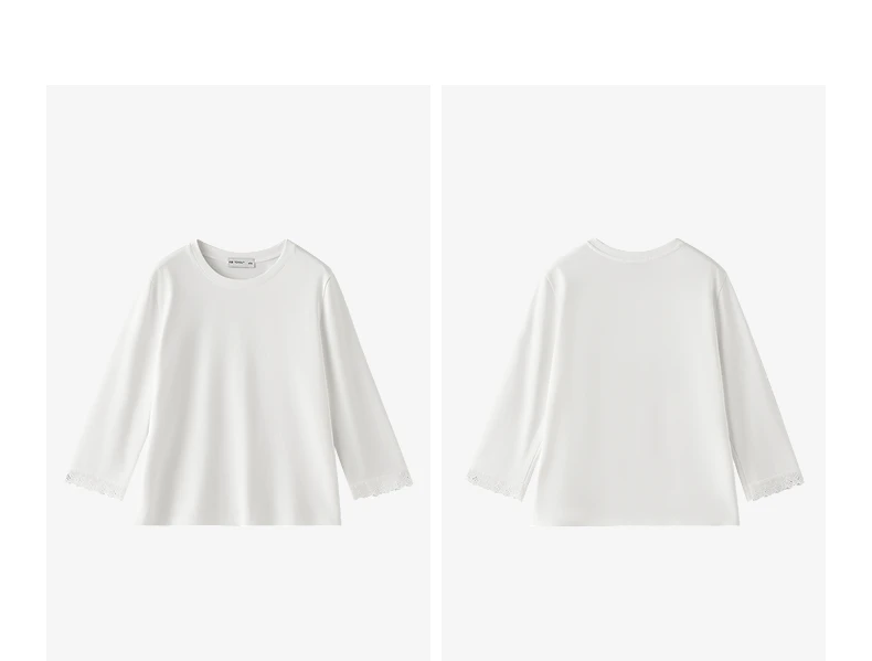 TOYOUTH Women's Long Sleeve Tee 2026 Autumn New Cotton Feel Lace Round Neck Ruffled Cuff Ballet Style French Chic Casual Tops
