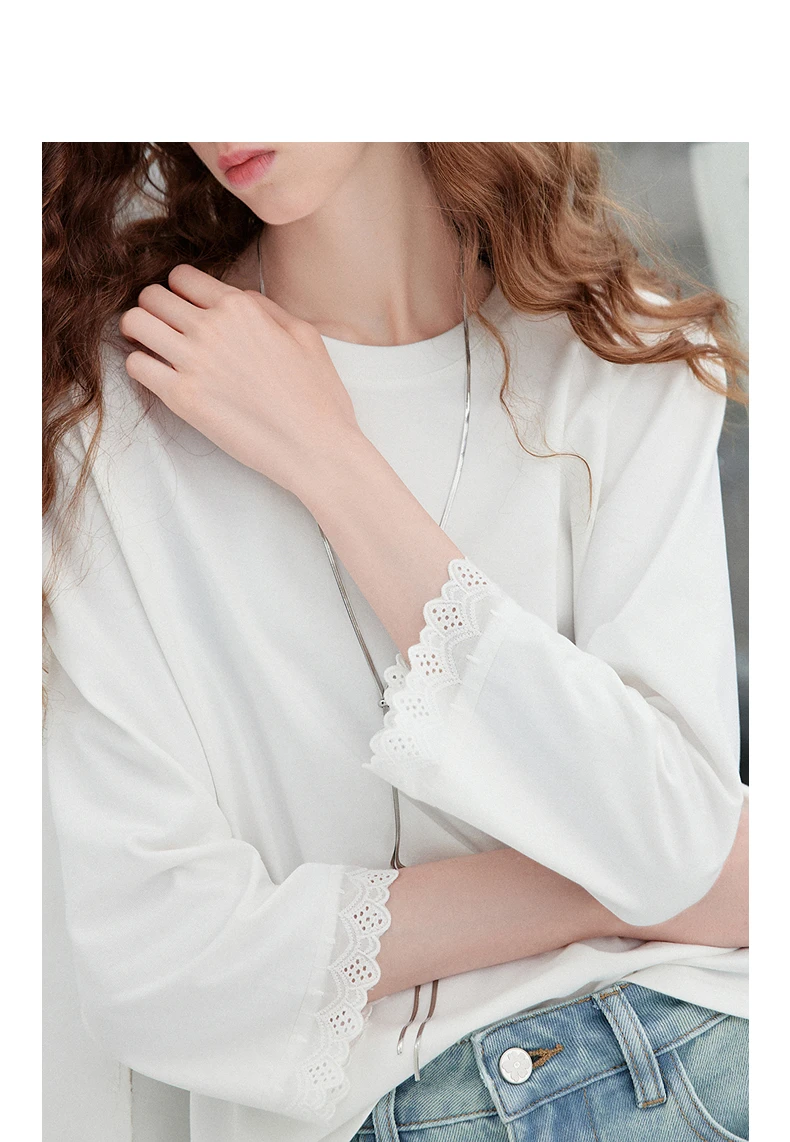 TOYOUTH Women's Long Sleeve Tee 2026 Autumn New Cotton Feel Lace Round Neck Ruffled Cuff Ballet Style French Chic Casual Tops