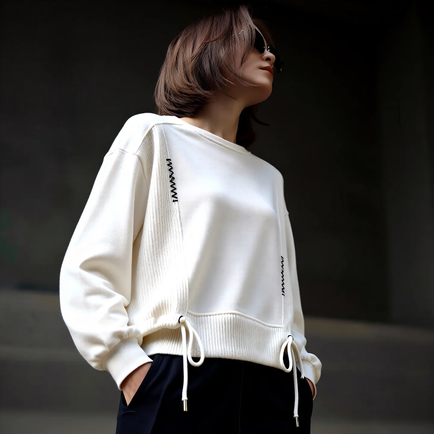 White Hoodie Women Long Sleeve Drawstring Casual Sweatshirts