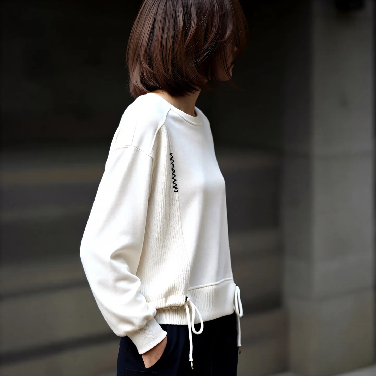 White Hoodie Women Long Sleeve Drawstring Casual Sweatshirts