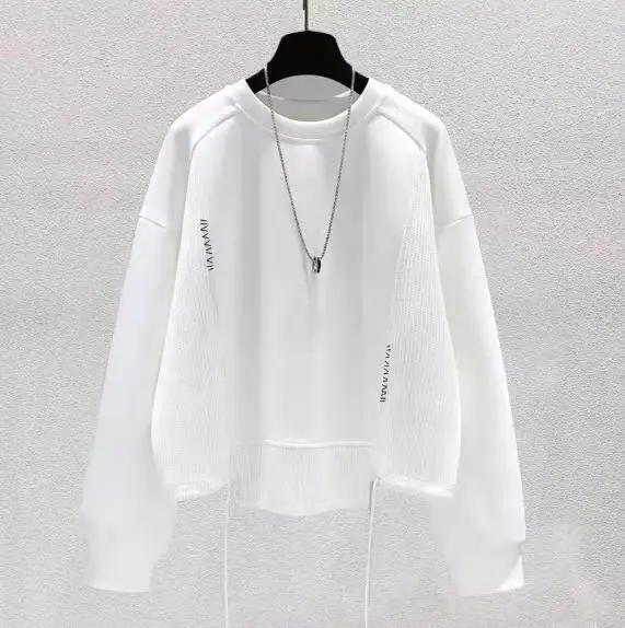 White Hoodie Women Long Sleeve Drawstring Casual Sweatshirts