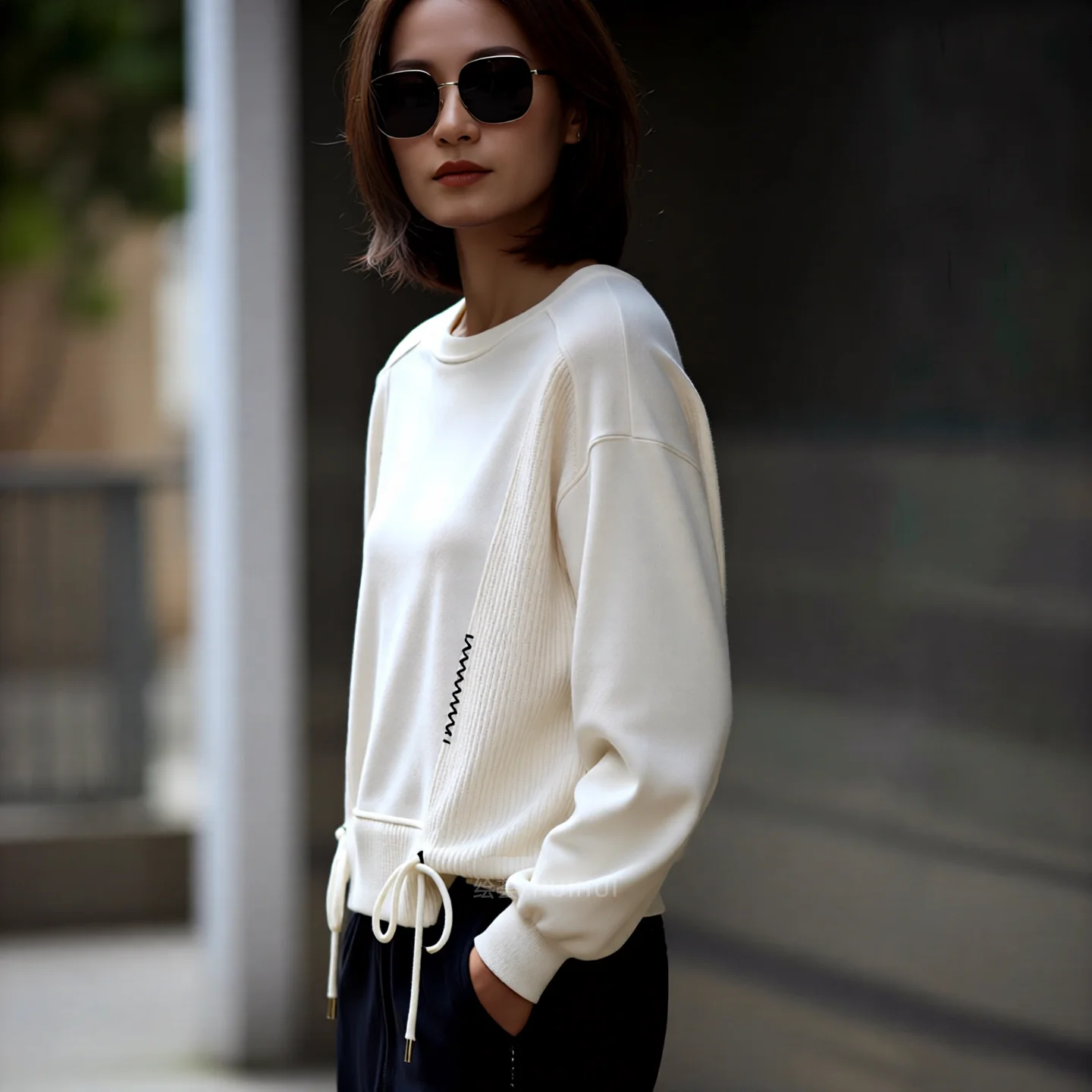 White Hoodie Women Long Sleeve Drawstring Casual Sweatshirts