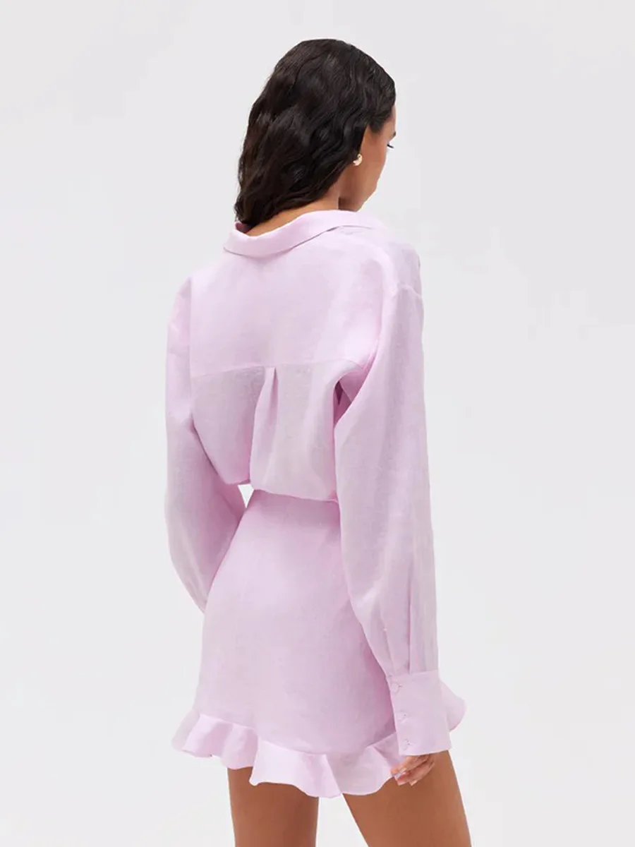 Wolfeel 2026 Summer Women's Resort Lazy Style Shirt Dress Solid Color Tie Front Collared Bodycon Summer Dress