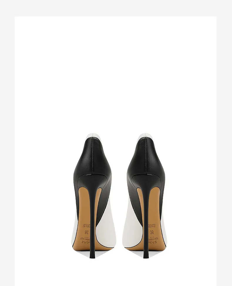 New Women's Slim Heel Fashionable Temperament Color Blocked Commuting Work Pointed Shallow Mouth High Heels 33-46
