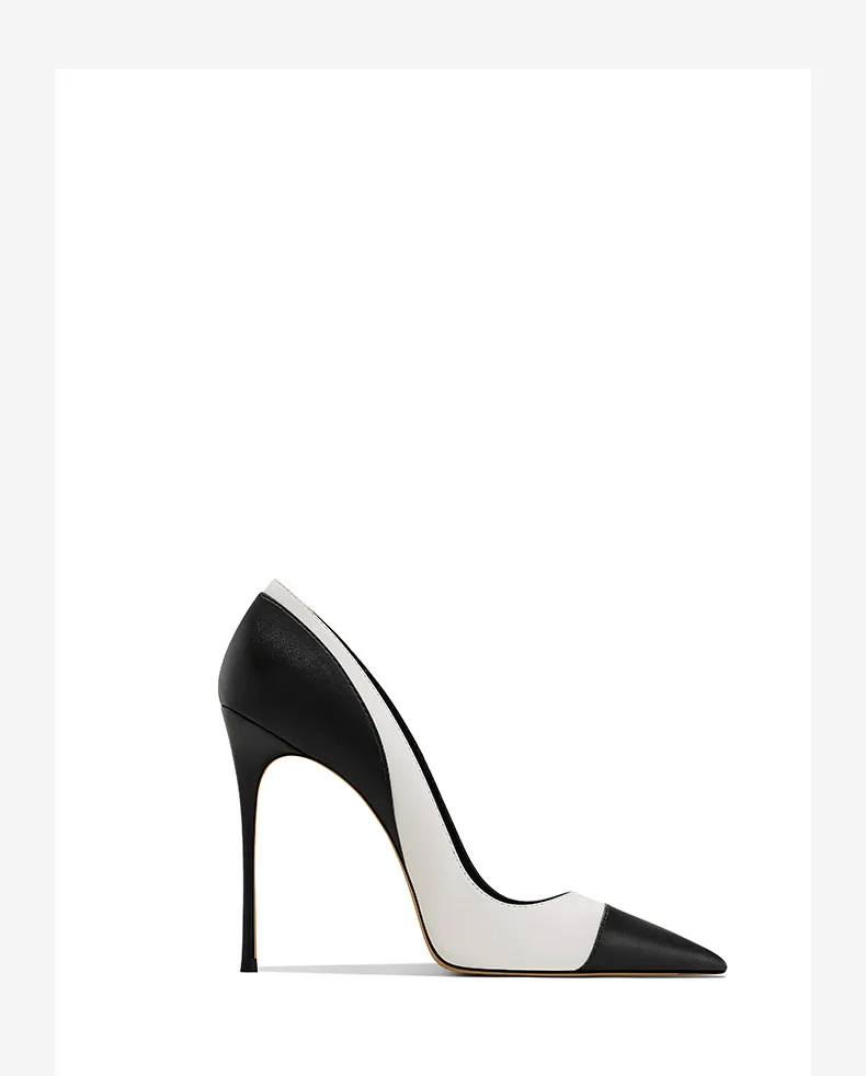 New Women's Slim Heel Fashionable Temperament Color Blocked Commuting Work Pointed Shallow Mouth High Heels 33-46
