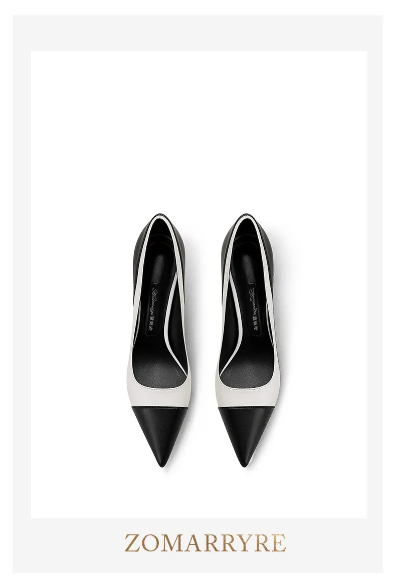 New Women's Slim Heel Fashionable Temperament Color Blocked Commuting Work Pointed Shallow Mouth High Heels 33-46