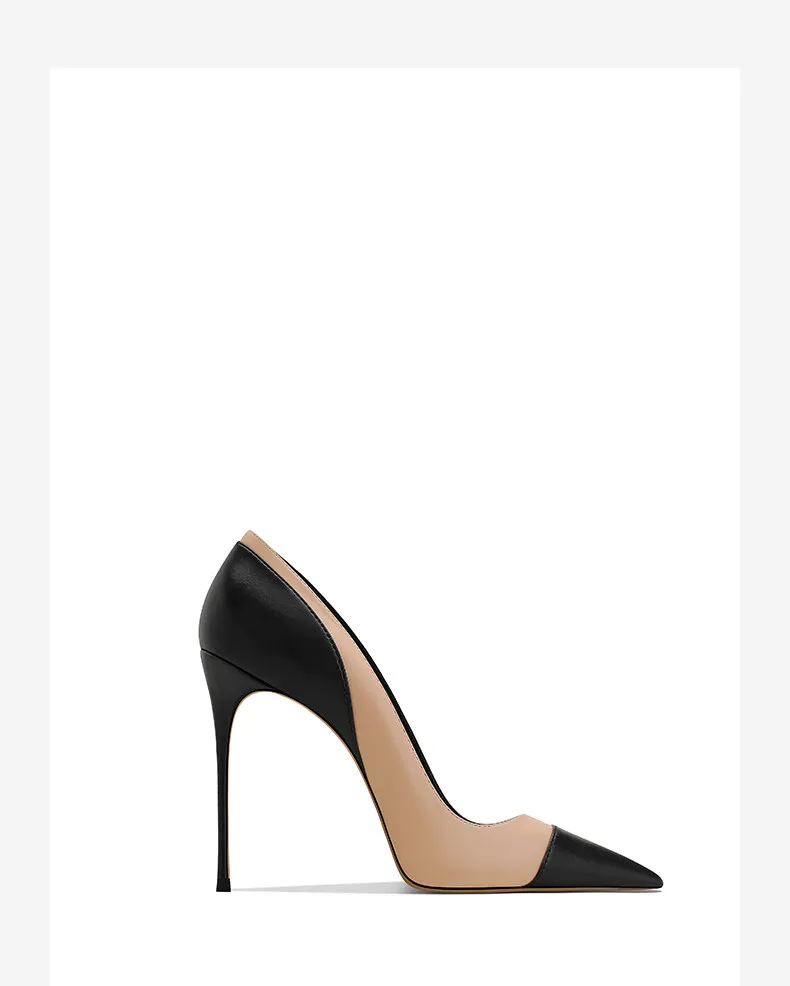 New Women's Slim Heel Fashionable Temperament Color Blocked Commuting Work Pointed Shallow Mouth High Heels 33-46