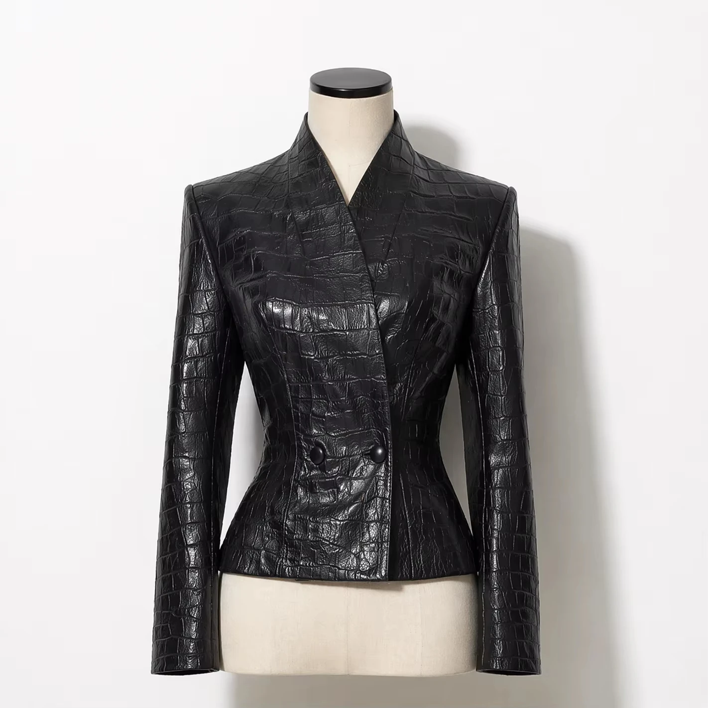 BJTZ Women Vintage Faux Leather Jacket Asymmetric Hem Slim Fit Waist Elegant Office Party Casual Outerwear Spring Autumn