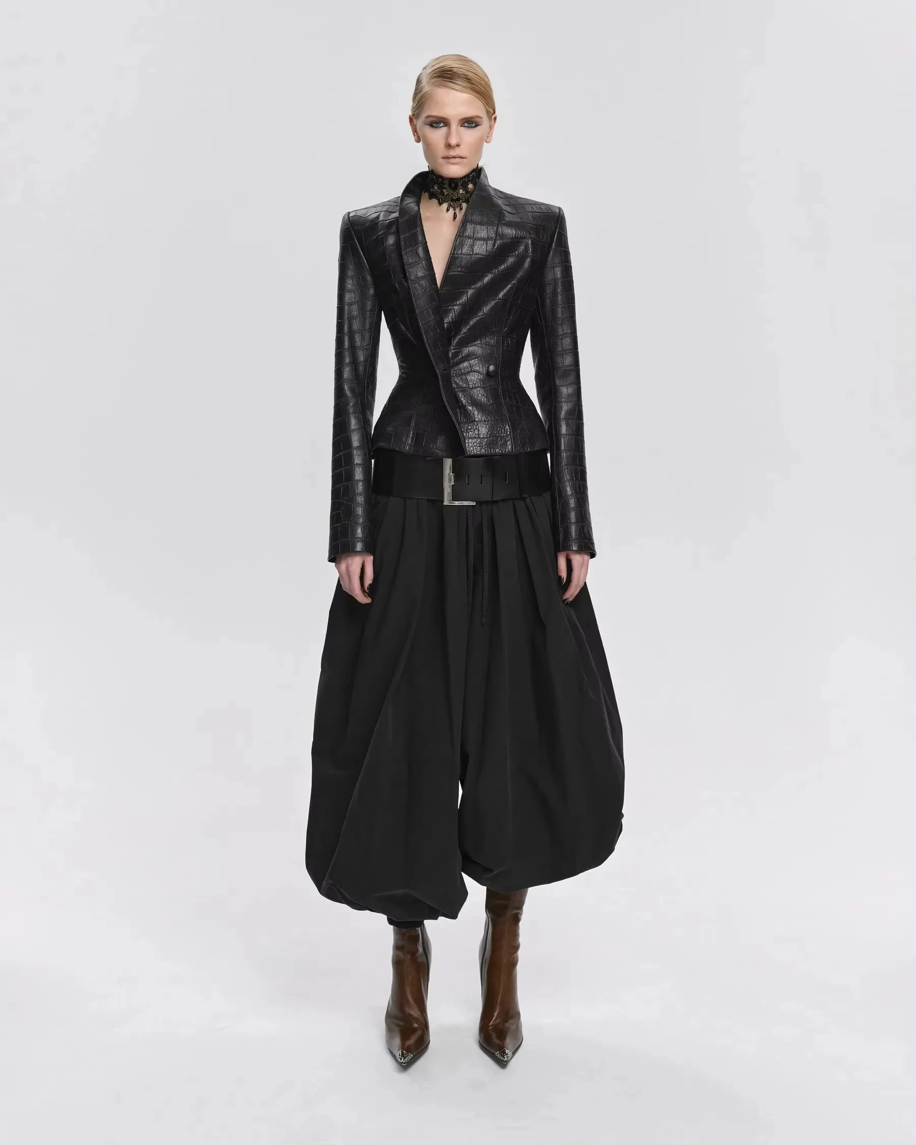 BJTZ Women Vintage Faux Leather Jacket Asymmetric Hem Slim Fit Waist Elegant Office Party Casual Outerwear Spring Autumn
