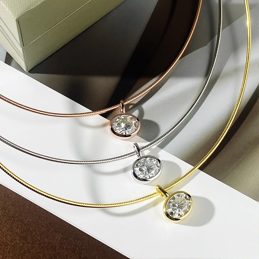 EWYA Oval Cut 2/3/4ct Solitaire Moissanite Pendant Necklaces Women Wedding S925 Silver 1.5mm Solid Choker Big Diamond Neck Chain