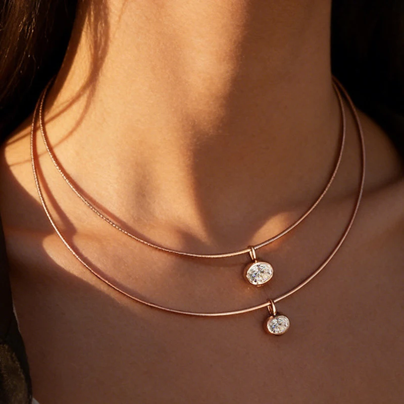 EWYA Oval Cut 2/3/4ct Solitaire Moissanite Pendant Necklaces Women Wedding S925 Silver 1.5mm Solid Choker Big Diamond Neck Chain