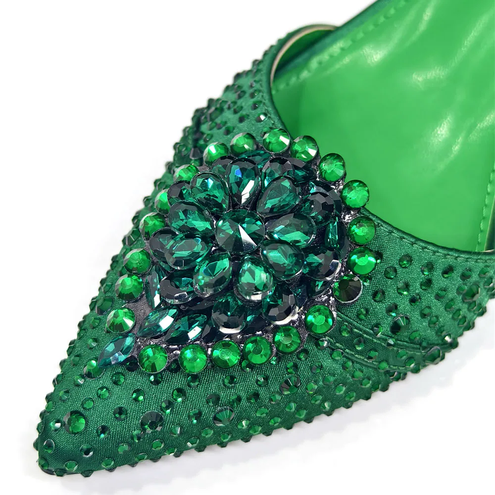Venus Chan Blue Color Rhinestone Comfortable High Heel Shoe And Bag Fashion Style Pointed-Toe Shoes For Women Or Commuting Shoes