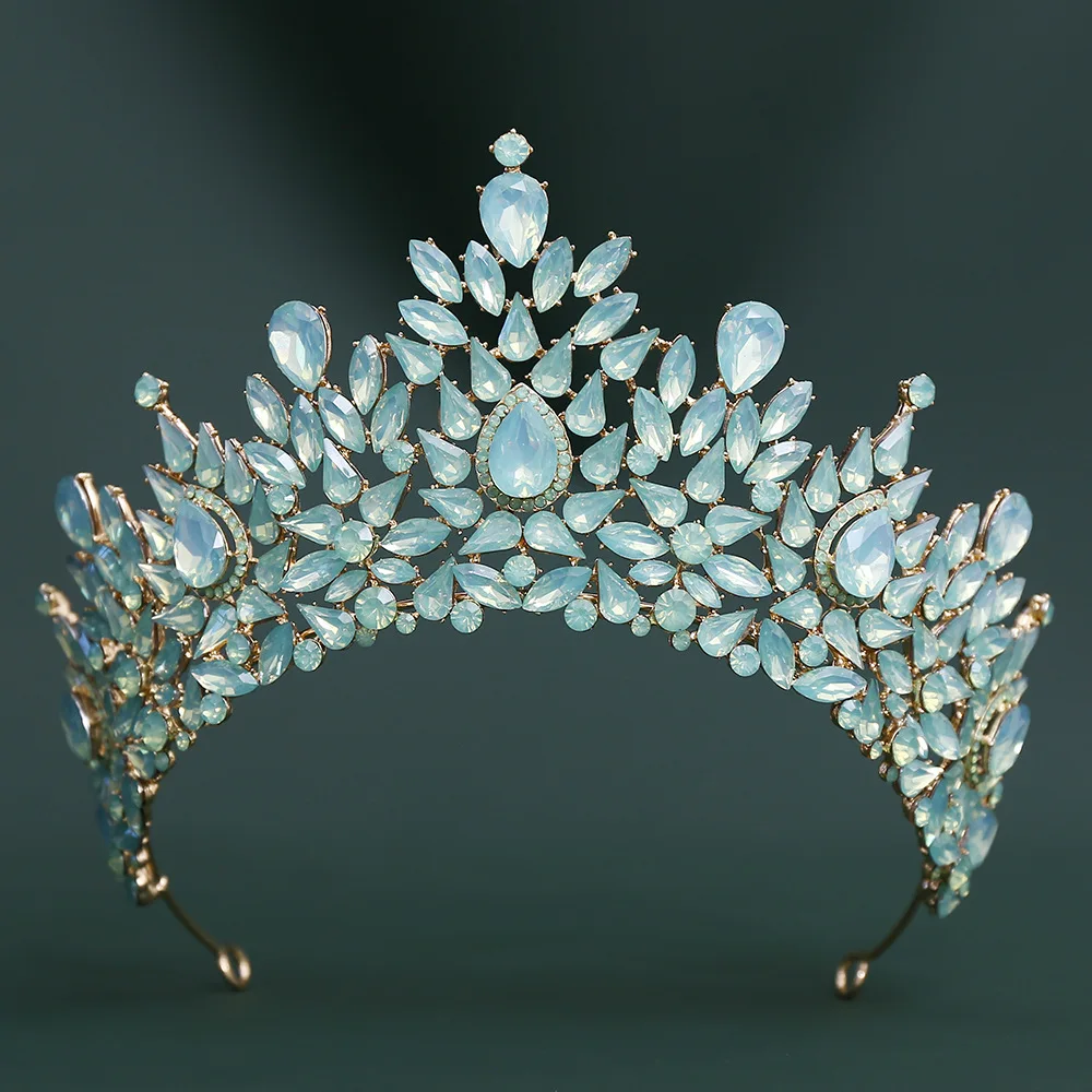 KMVEXO Luxury Baroque Crystal Beads Wedding Crowns Queen Princess Large Bridal Opal Tiaras Crown For Wedding Hair Accessories