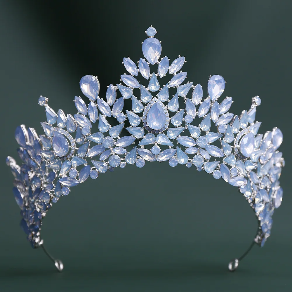 KMVEXO Luxury Baroque Crystal Beads Wedding Crowns Queen Princess Large Bridal Opal Tiaras Crown For Wedding Hair Accessories