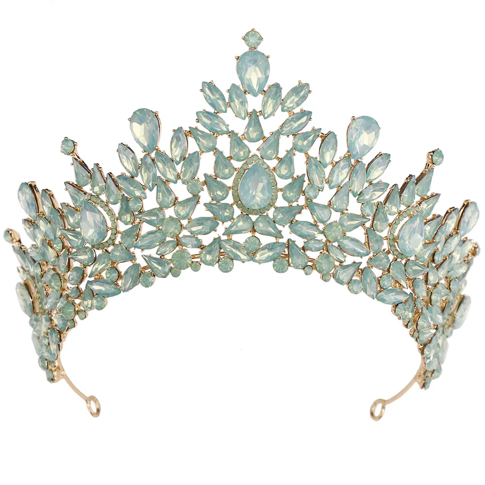 KMVEXO Luxury Baroque Crystal Beads Wedding Crowns Queen Princess Large Bridal Opal Tiaras Crown For Wedding Hair Accessories