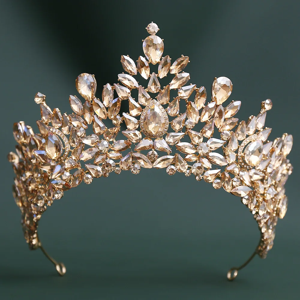 KMVEXO Luxury Baroque Crystal Beads Wedding Crowns Queen Princess Large Bridal Opal Tiaras Crown For Wedding Hair Accessories