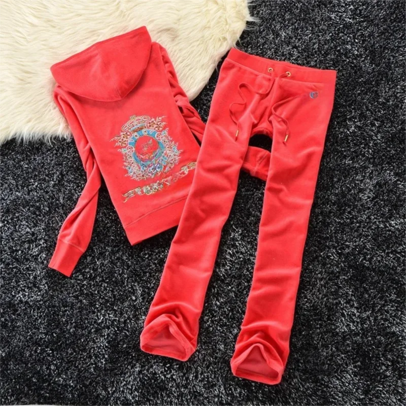 7153Solid Color Velvet Tracksuit 2026Women's Zipper Top and Pants Suit Two-Piece Set