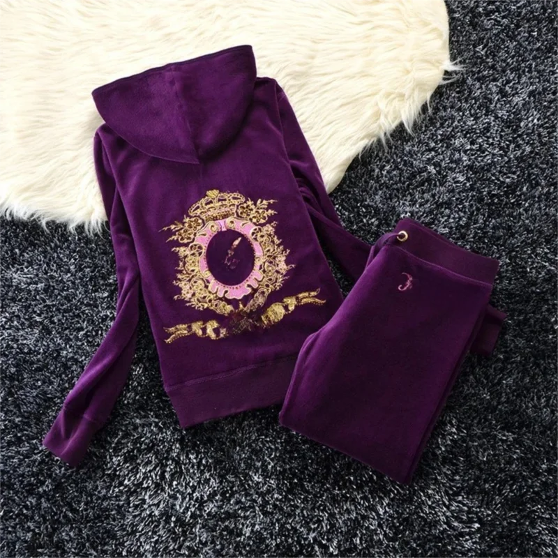 7153Solid Color Velvet Tracksuit 2026Women's Zipper Top and Pants Suit Two-Piece Set