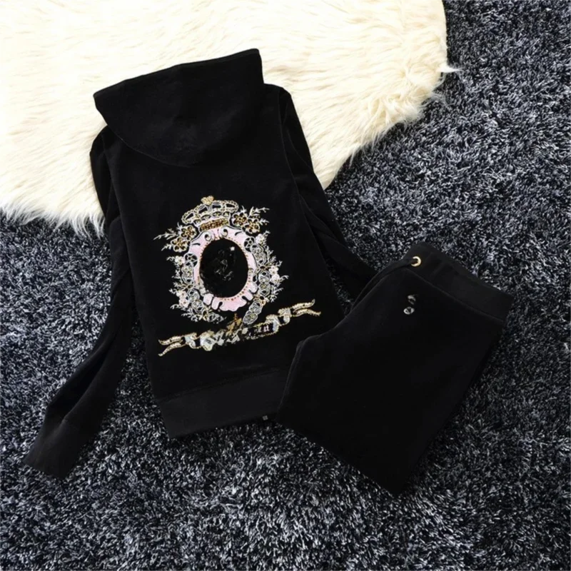 7153Solid Color Velvet Tracksuit 2026Women's Zipper Top and Pants Suit Two-Piece Set