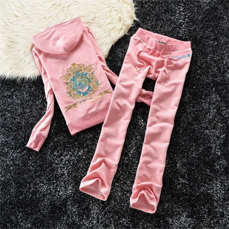 7153Solid Color Velvet Tracksuit 2026Women's Zipper Top and Pants Suit Two-Piece Set