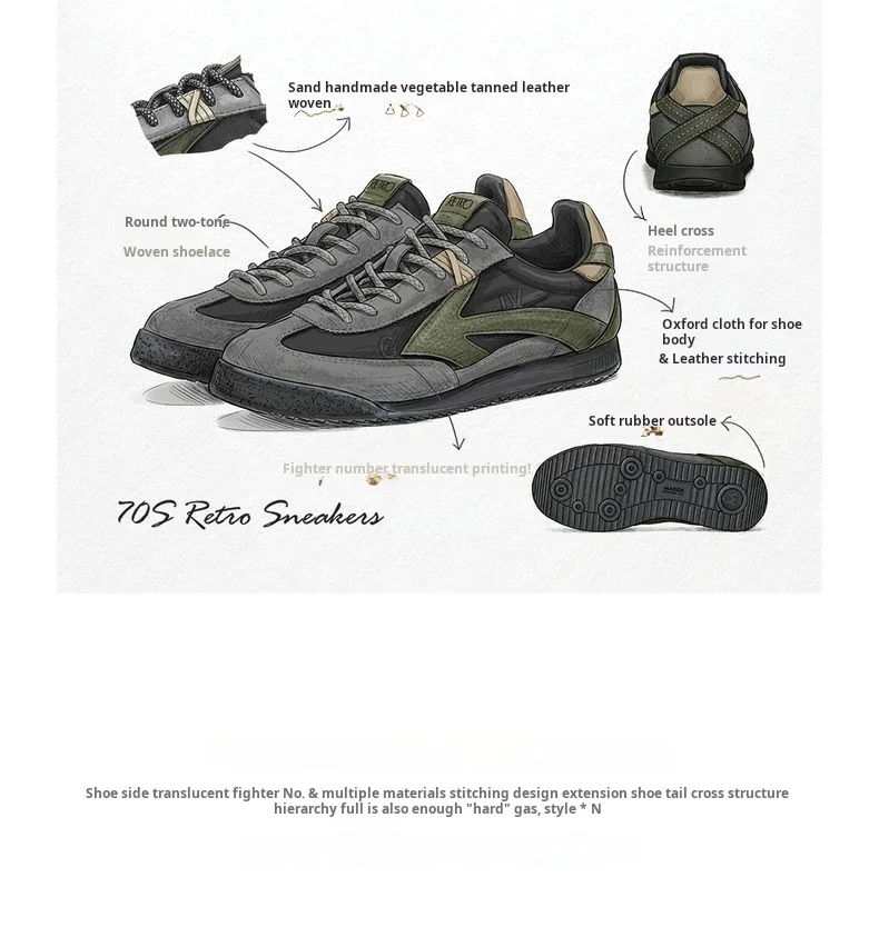 Maden Men's Retro Color Block Running Shoes Low Top Thin Sole Sneakers Black German Army Trainer Style Casual Shoes for Fall