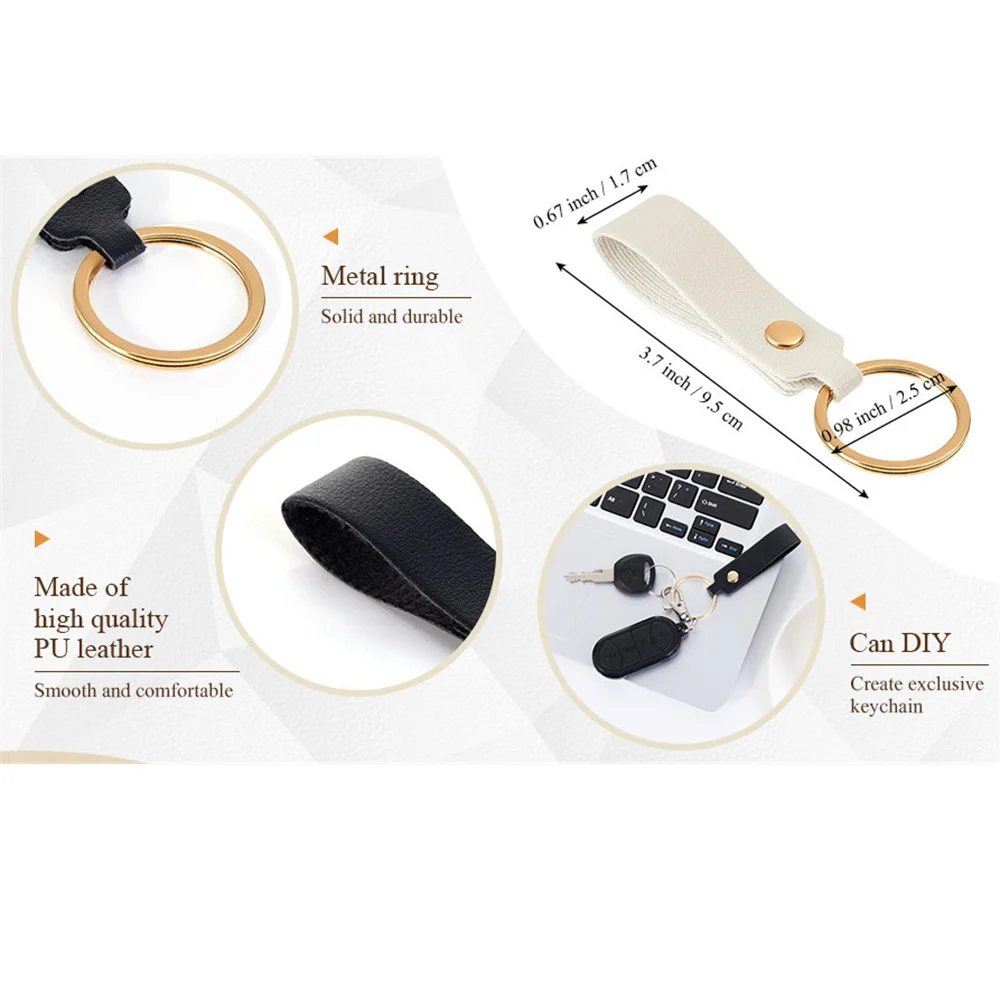 50pcs 100pcs PU Leather Keychain Blanks Bulk Laser Engraving Blanks Keychain Kit with Rings for DIY Key Chains Craft Customized