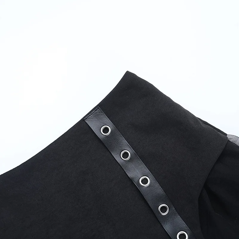 AltGoth Y2k Harajuku Goth Skirt Streetwear Grunge Cyber Punk Eyelet Patchwork High Waist Irregular Skirt Emo Alt Halloween Skirt
