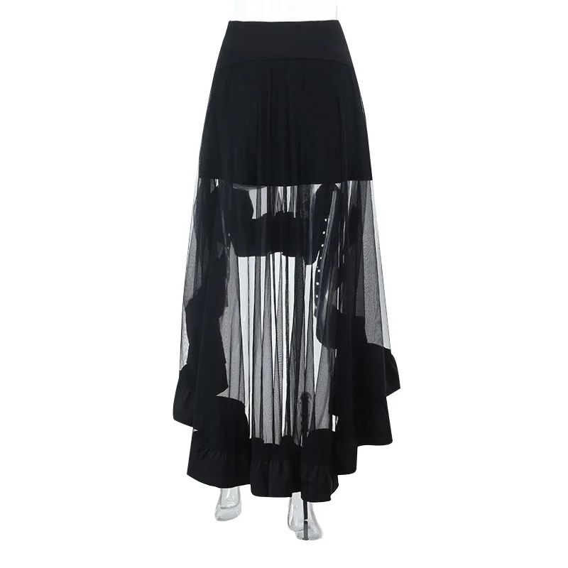AltGoth Y2k Harajuku Goth Skirt Streetwear Grunge Cyber Punk Eyelet Patchwork High Waist Irregular Skirt Emo Alt Halloween Skirt