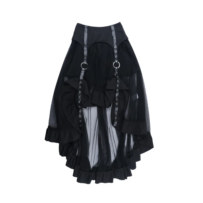 AltGoth Y2k Harajuku Goth Skirt Streetwear Grunge Cyber Punk Eyelet Patchwork High Waist Irregular Skirt Emo Alt Halloween Skirt