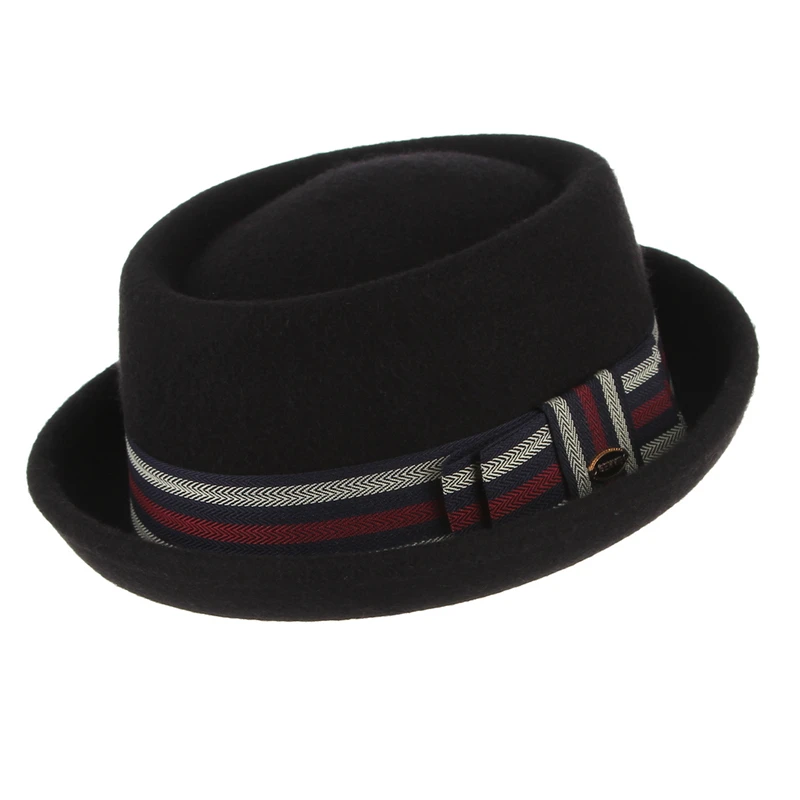 GEMVIE 100% Wool Felt Pork Pie Hat Women Men Porkpie Hat Curved Brim Pork Pie Wool Hat Unisex Autumn Winter Fedora Hat