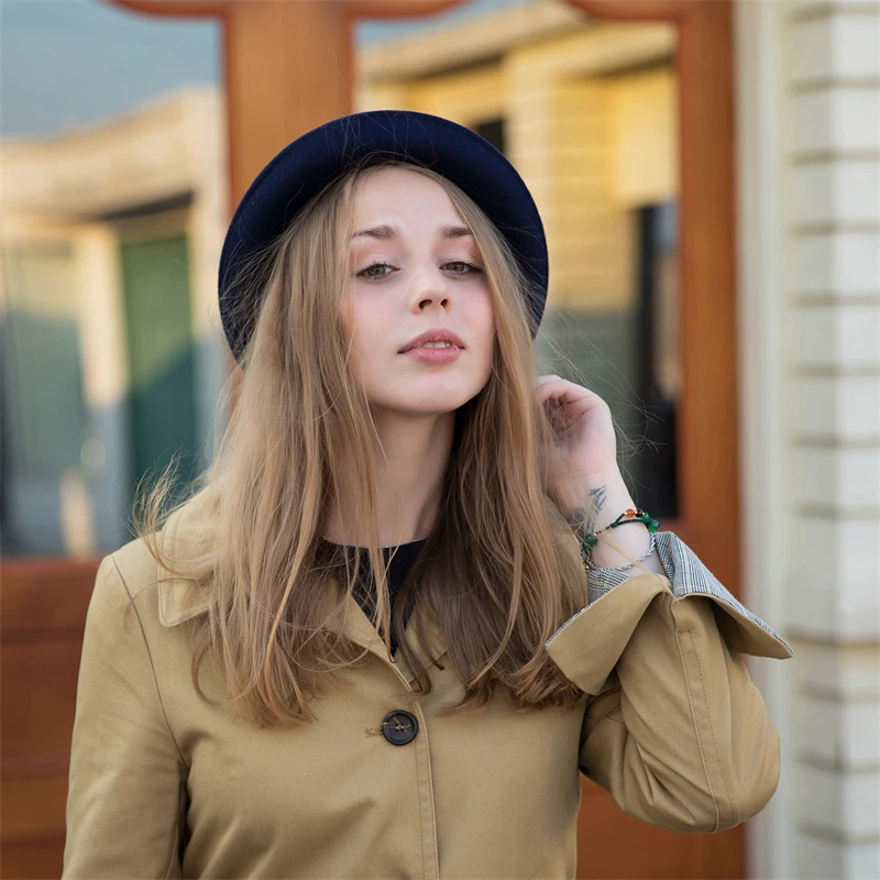GEMVIE 100% Wool Felt Pork Pie Hat Women Men Porkpie Hat Curved Brim Pork Pie Wool Hat Unisex Autumn Winter Fedora Hat