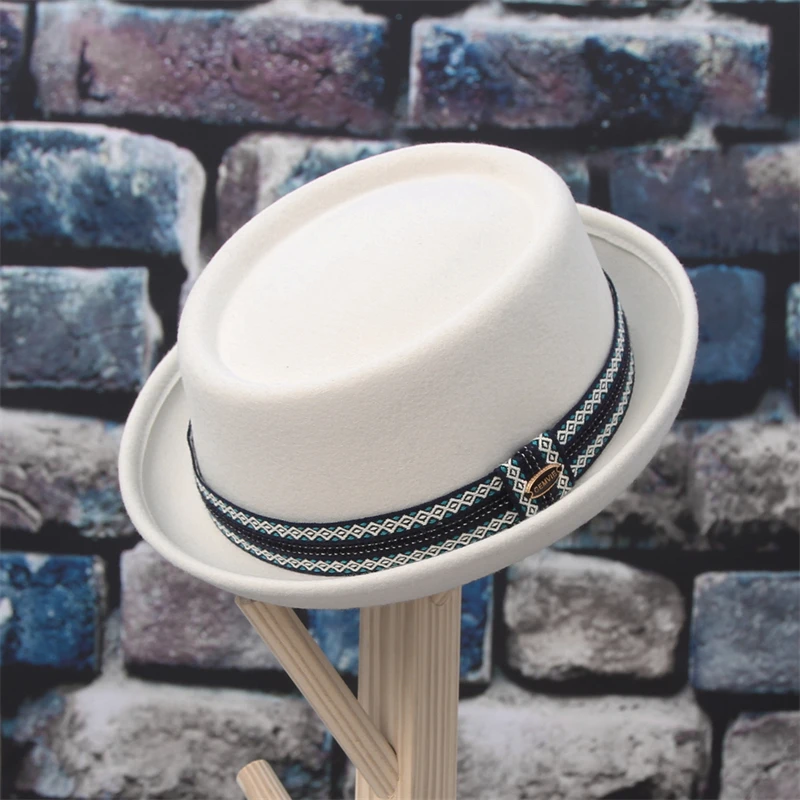 GEMVIE 100% Wool Felt Pork Pie Hat Women Men Porkpie Hat Curved Brim Pork Pie Wool Hat Unisex Autumn Winter Fedora Hat