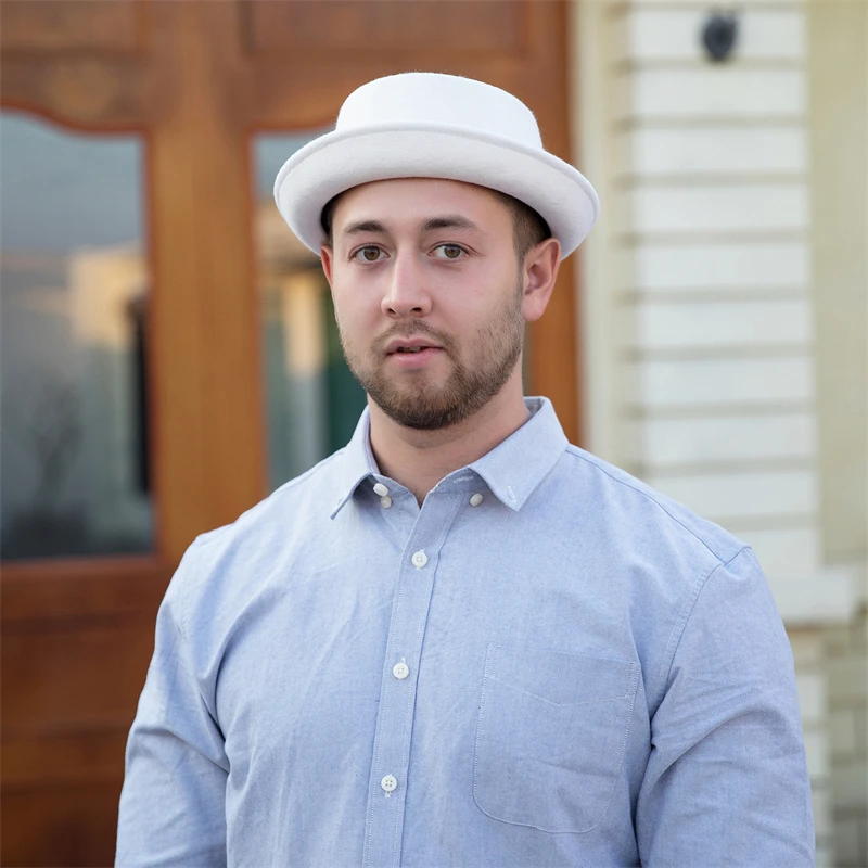 GEMVIE 100% Wool Felt Pork Pie Hat Women Men Porkpie Hat Curved Brim Pork Pie Wool Hat Unisex Autumn Winter Fedora Hat