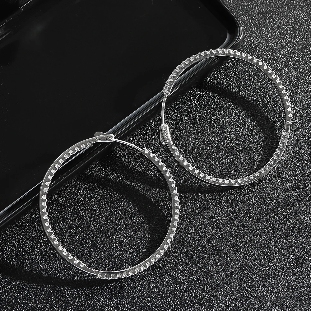 KNOBSPIN D VVS All Moissanite Earring 925 Sterling Silver Plated 18k White Gold with GRA Wedding Diamond Hoop Earrings for Women