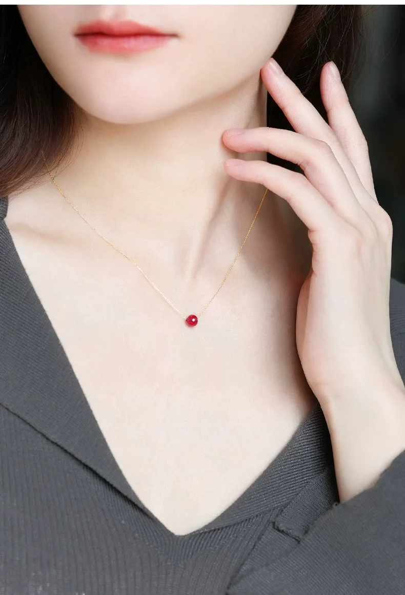 Fine Jewelry New Real 18K Gold Necklace Natural ruby for Women Au750 Design Simple Fashion Fine Jewelry Gift for Women,x667