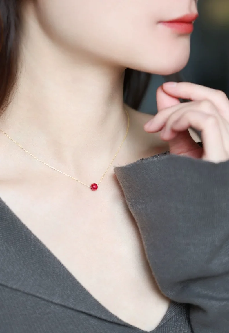 Fine Jewelry New Real 18K Gold Necklace Natural ruby for Women Au750 Design Simple Fashion Fine Jewelry Gift for Women,x667