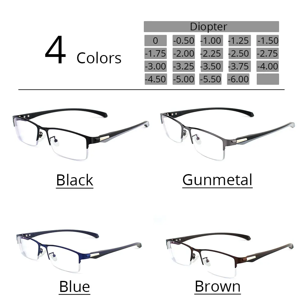 Photochromic Sunglasses Chameleon Lens Myopia Blue Light Blocking Men's Computer Glasses Game for Sight -0.50 -0.75 -175 -2.5-6
