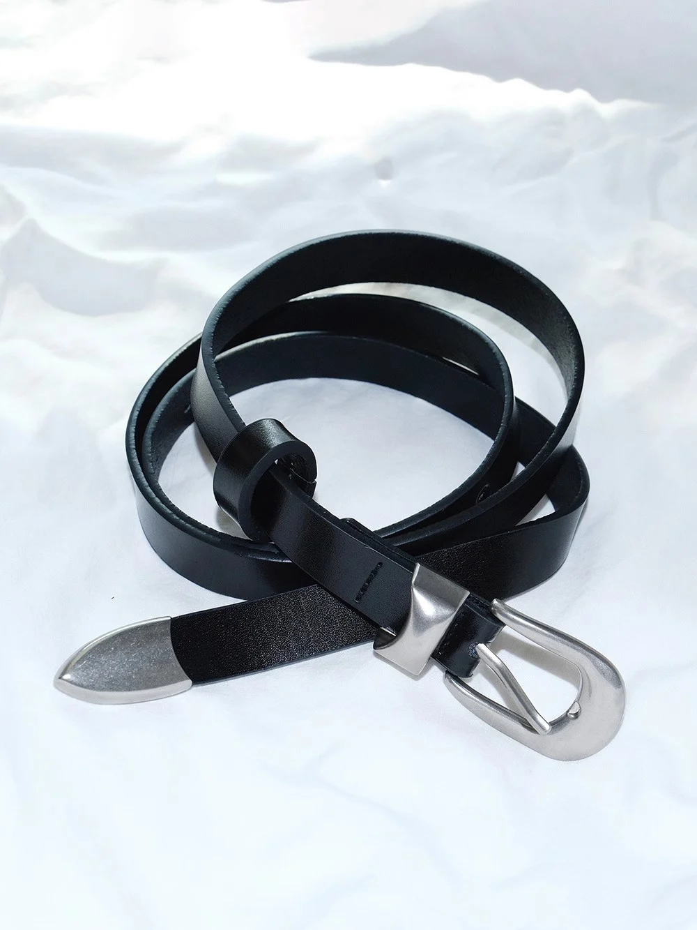 Momoluna Women Buckled Leather Belt Black 2 Cm Belt