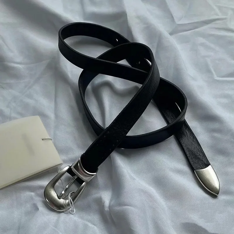 Momoluna Women Buckled Leather Belt Black 2 Cm Belt