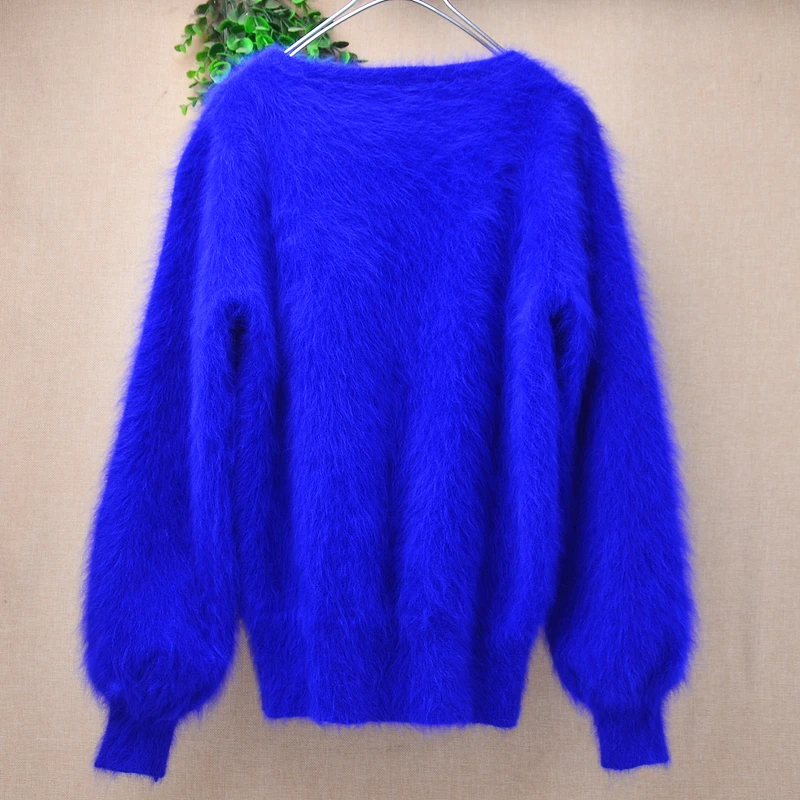 Women Mujer Autumn Winter Clothing Hairy Plush Mink Cashmere Knitted Three Quarter Sleeves O-Neck Loose Pullover Sweater Jumper
