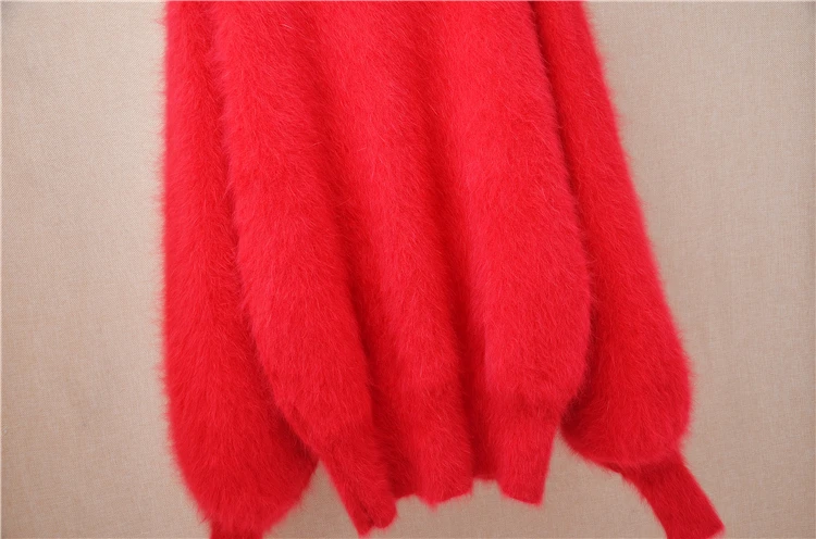 Women Mujer Autumn Winter Clothing Hairy Plush Mink Cashmere Knitted Three Quarter Sleeves O-Neck Loose Pullover Sweater Jumper