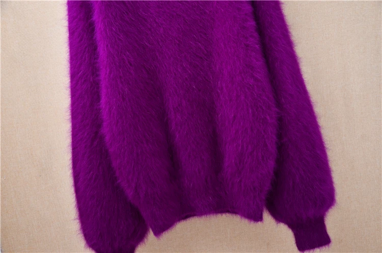 Women Mujer Autumn Winter Clothing Hairy Plush Mink Cashmere Knitted Three Quarter Sleeves O-Neck Loose Pullover Sweater Jumper