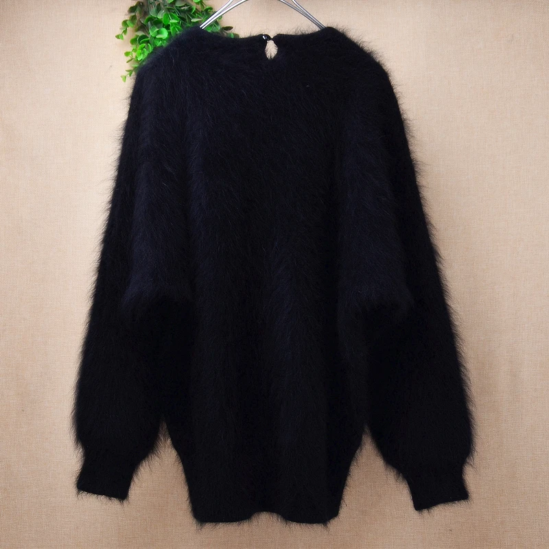 Women Mujer Autumn Winter Clothing Hairy Plush Mink Cashmere Knitted Three Quarter Sleeves O-Neck Loose Pullover Sweater Jumper