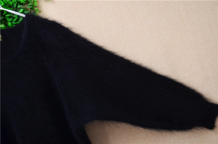 Women Mujer Autumn Winter Clothing Hairy Plush Mink Cashmere Knitted Three Quarter Sleeves O-Neck Loose Pullover Sweater Jumper