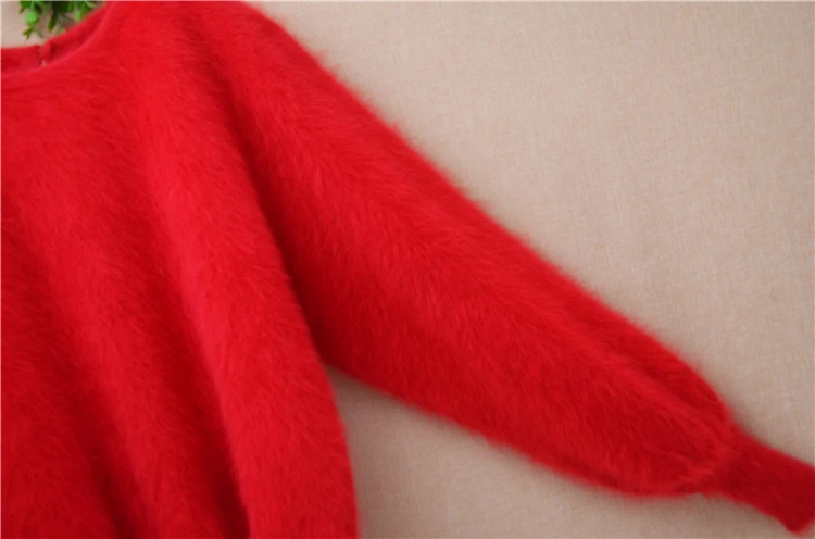 Women Mujer Autumn Winter Clothing Hairy Plush Mink Cashmere Knitted Three Quarter Sleeves O-Neck Loose Pullover Sweater Jumper