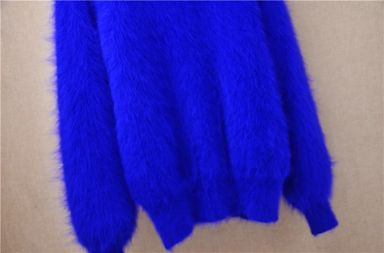 Women Mujer Autumn Winter Clothing Hairy Plush Mink Cashmere Knitted Three Quarter Sleeves O-Neck Loose Pullover Sweater Jumper