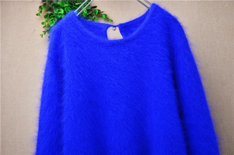 Women Mujer Autumn Winter Clothing Hairy Plush Mink Cashmere Knitted Three Quarter Sleeves O-Neck Loose Pullover Sweater Jumper