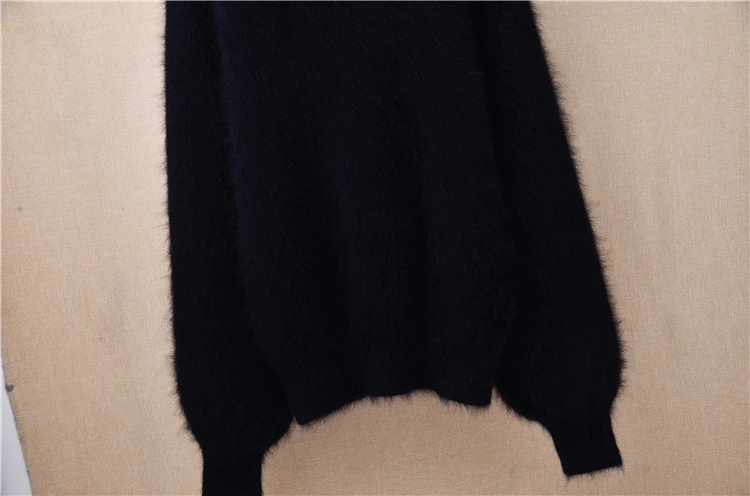 Women Mujer Autumn Winter Clothing Hairy Plush Mink Cashmere Knitted Three Quarter Sleeves O-Neck Loose Pullover Sweater Jumper