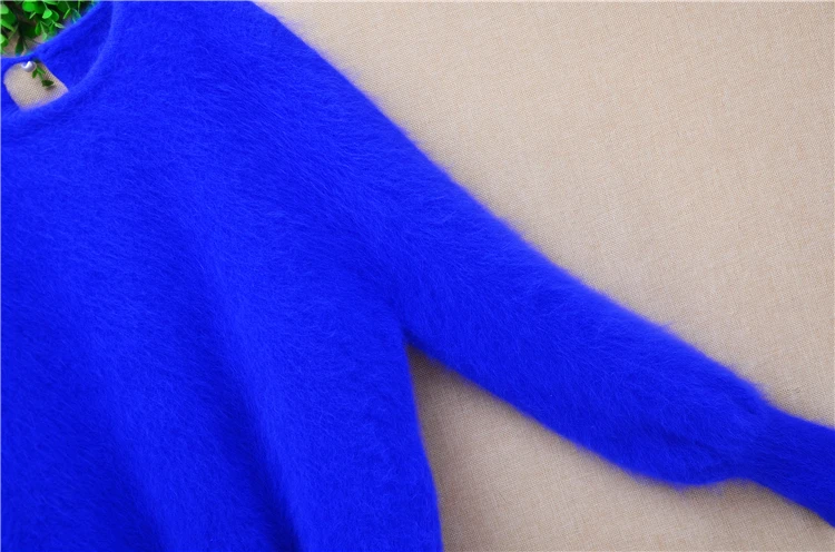 Women Mujer Autumn Winter Clothing Hairy Plush Mink Cashmere Knitted Three Quarter Sleeves O-Neck Loose Pullover Sweater Jumper